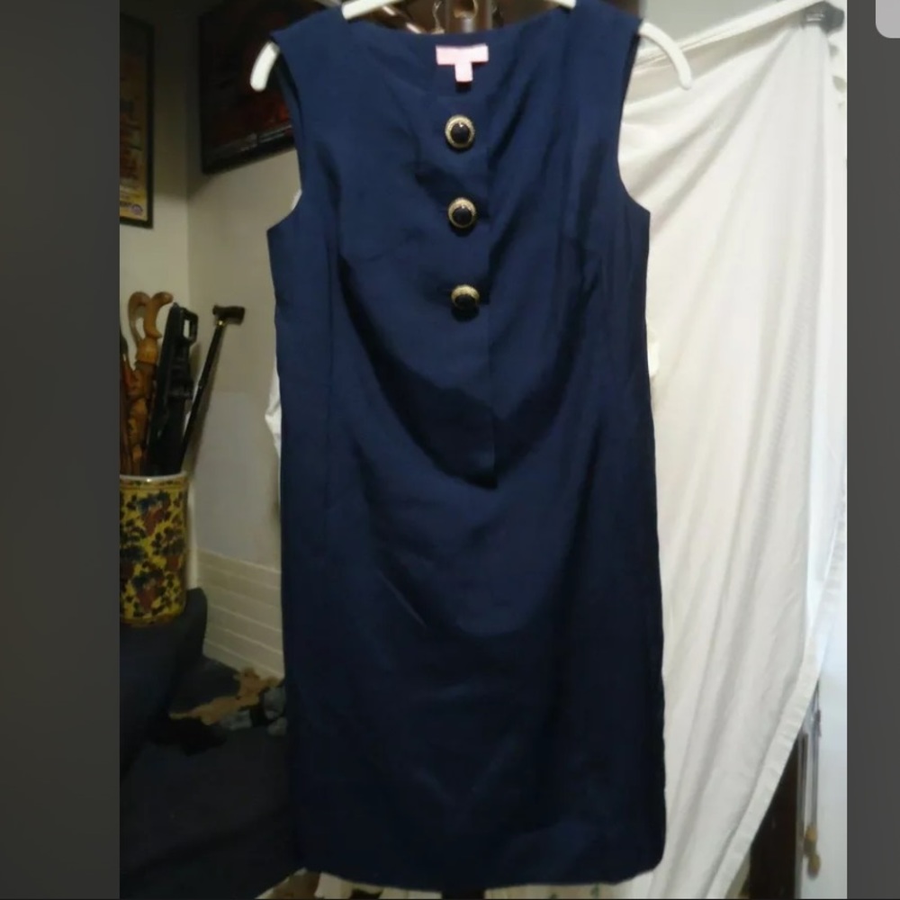 Lilly Pulitzer navy silk retro sheath dress sz 0